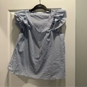 Emery Rose Blue Striped Ruffle Sleeve Top